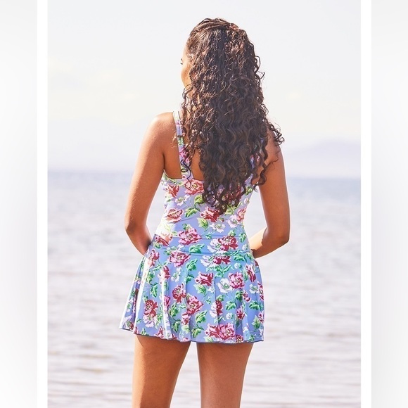 HOST PICK NWT April Cornell Mini Peony Skirted Swimsuit Swim Dress S Periwinkle - Picture 2 of 11